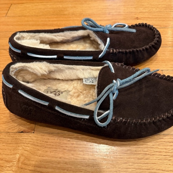 UGG Brown and Blue Loafers with Plush Lining - Picture 3 of 11